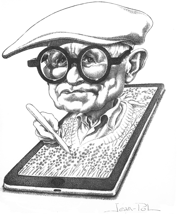 caricature de David Hockney par Jean-Pol d. Franqueuil